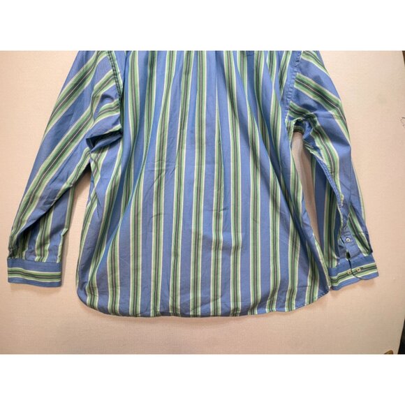 Tommy Hilfiger 80's 2 Ply Fabric Mens Button Up Shirt Size XXL Blue Green Stripe - Picture 11 of 12
